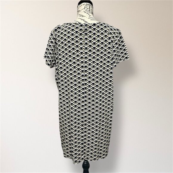 Ann Taylor Black White Geometric Printed Shift Mini Dress Preppy Coastal Sz 14 - Picture 4 of 7